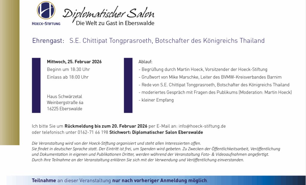 25.02.2026 - Diplomatischen Salon - Die Welt zu Gast in Eberswalde - Ablauf 25.02.2026 - Diplomatischen Salon - Die Welt zu Gast in Eberswalde - Ablauf